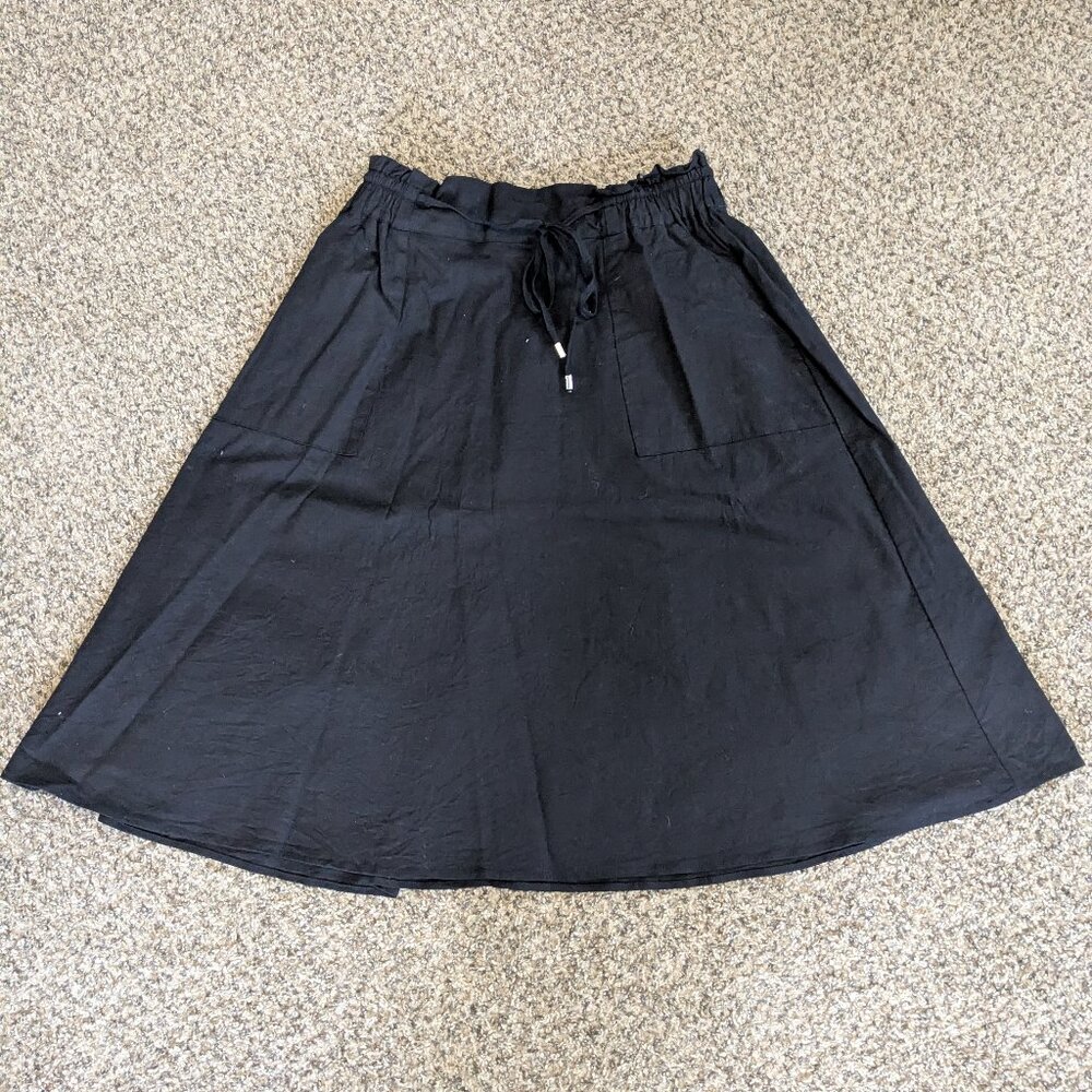 Black Midi Drawstring Elastic Waist Skirt